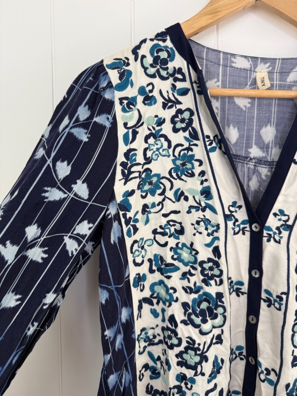 Anthropologie Semele Floral Shirt Dress Floral Embroidered Long-Sleeve Blue M - Picture 9 of 13